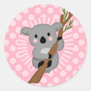 Cute Koala Bear - Pink Gray Girl Classic Round Sticker