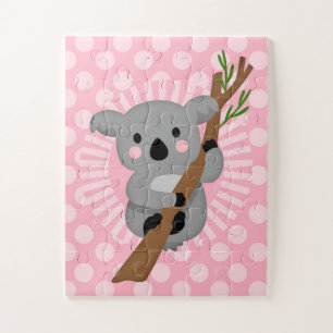 Cute Koala Bear - Pink Gray Girl Jigsaw Puzzle