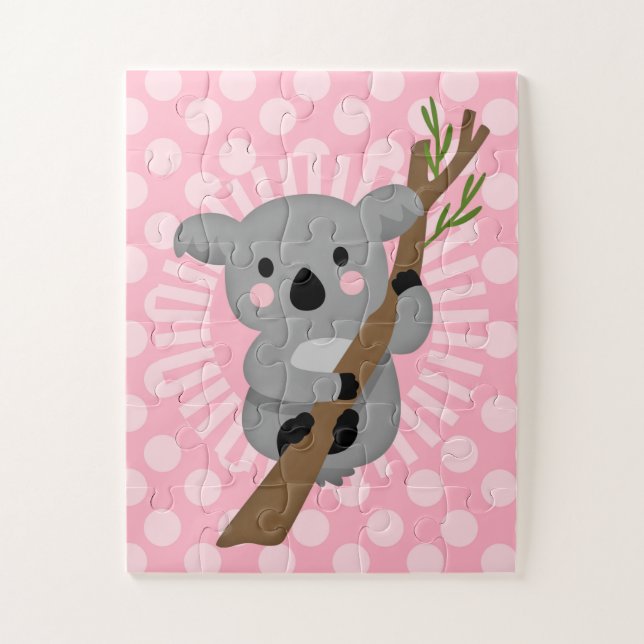 Cute Koala Bear - Pink Gray Girl Jigsaw Puzzle (Vertical)