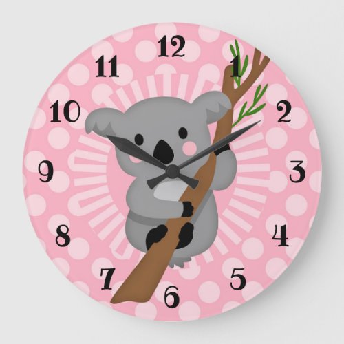 Cute Koala Bear _ Pink Gray Girl Large Clock