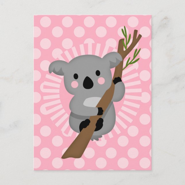 Cute Koala Bear - Pink Gray Girl Postcard (Front)