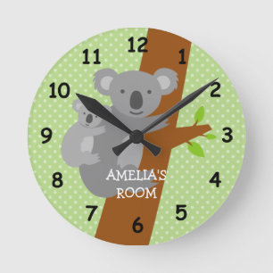 Cute koala bear polka dots nursery wall clock