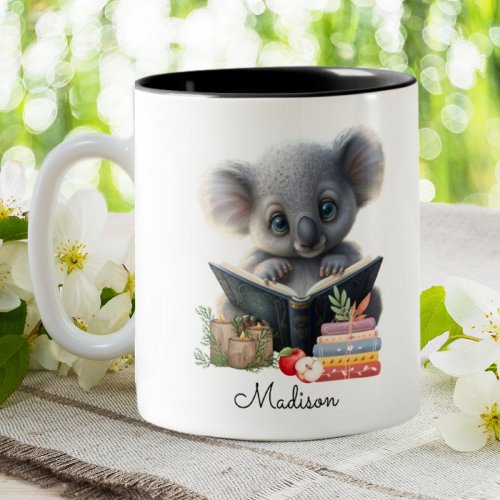 Cute Koala Bear reading books Personalized  Two_Tone Coffee Mug