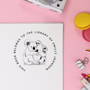 Cute Koala Bear Simple Modern Library Book Rubber Stamp