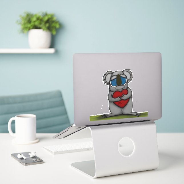 Cute Koala Bear Sticker (Laptop On Desk)