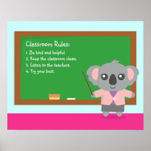 Cute Koala Bear Teacher Classroom Rules Poster