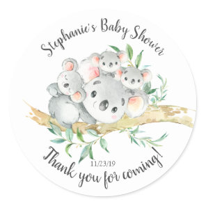 Cute Koala Bear Triplets Baby Shower Favor Classic Round Sticker