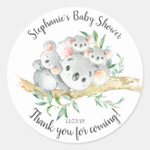 Cute Koala Bear Triplets Baby Shower Favor Classic Round Sticker