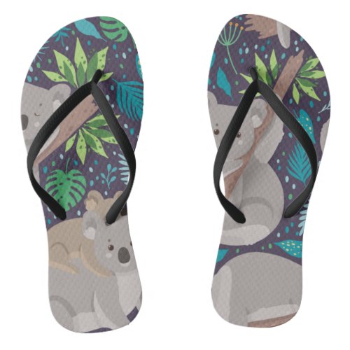 Cute Koala Bear Tropical Leaves Flip Flops