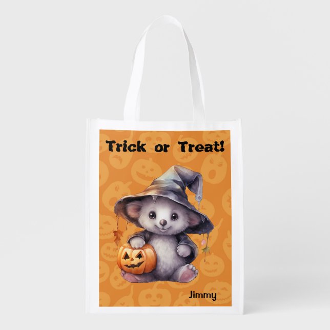 Cute Koala Bear Witch Kids Trick or Treat Bag (Front)