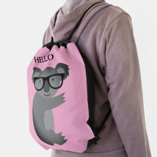 Cute koala bear with black spectacles custom drawstring bag