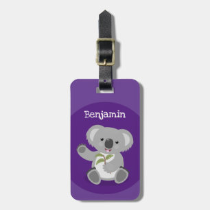 Cute koala bear with leaves cartoon illustration luggage tag