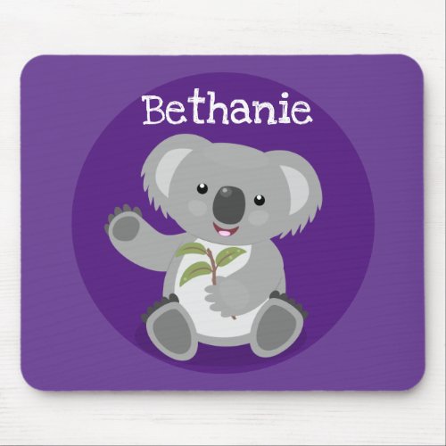 Cute koala bear with leaves cartoon illustration mouse pad