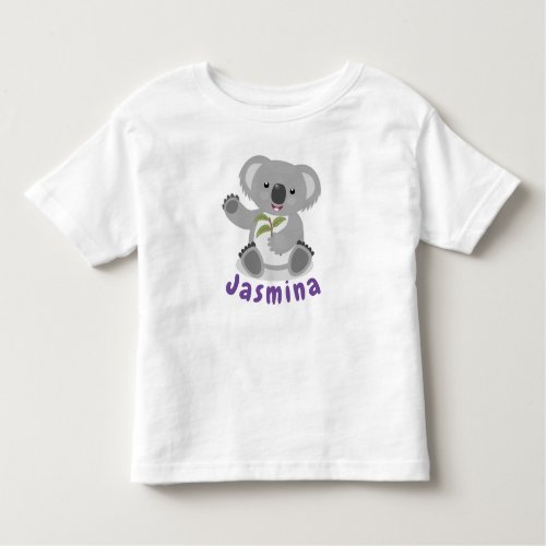 Cute koala bear with leaves cartoon illustration toddler t_shirt