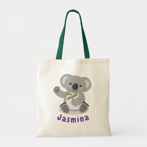 Cute koala bear with leaves cartoon illustration tote bag