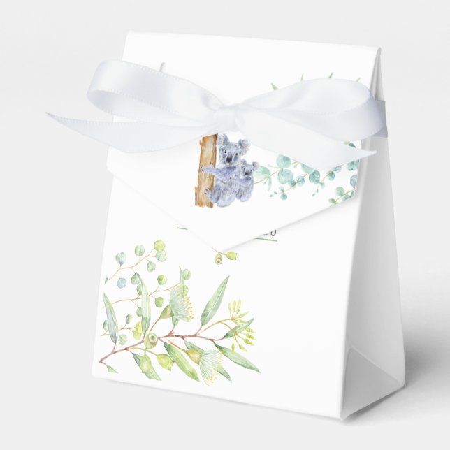 Cute Koala Bears Eucalyptus Leaves Baby Shower Favor Boxes (Front Side)