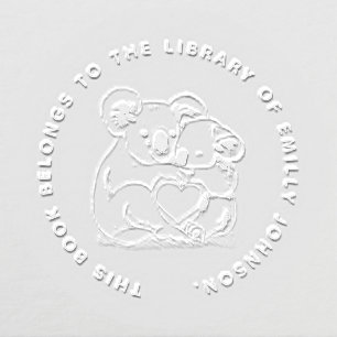 Cute Koala Bears Simple Modern Library Book Embosser