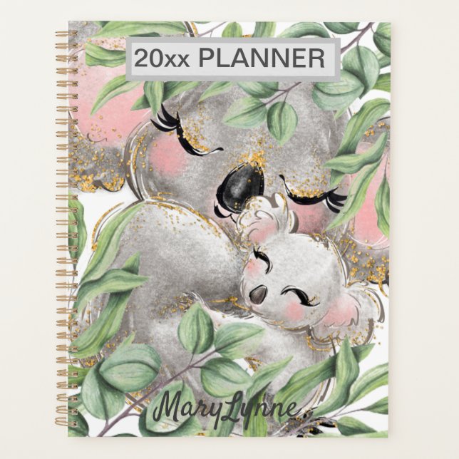 Cute Koala Bears Weekly Monthly Your Name Planner (Front)