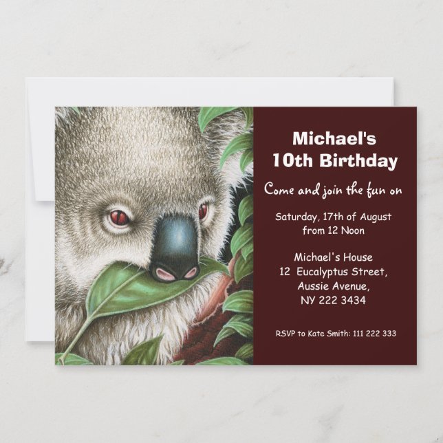 Cute Koala Birthday Party Invitation (Front)