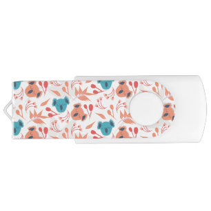 Cute Koala Blossoms Coral and Blue Pattern Flash Drive