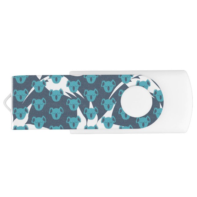 Cute Koala Blossoms Teal Navy Blue Pattern Flash Drive (Back)