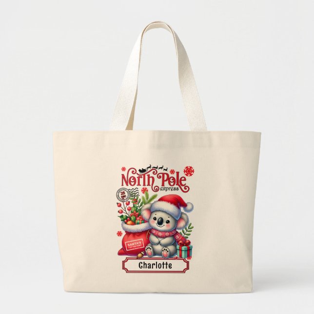 Cute Koala Chirstmas Personalized Name Large Tote Bag (Front)