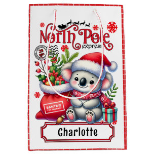 Cute Koala Chirstmas Personalized Name Medium Gift Bag