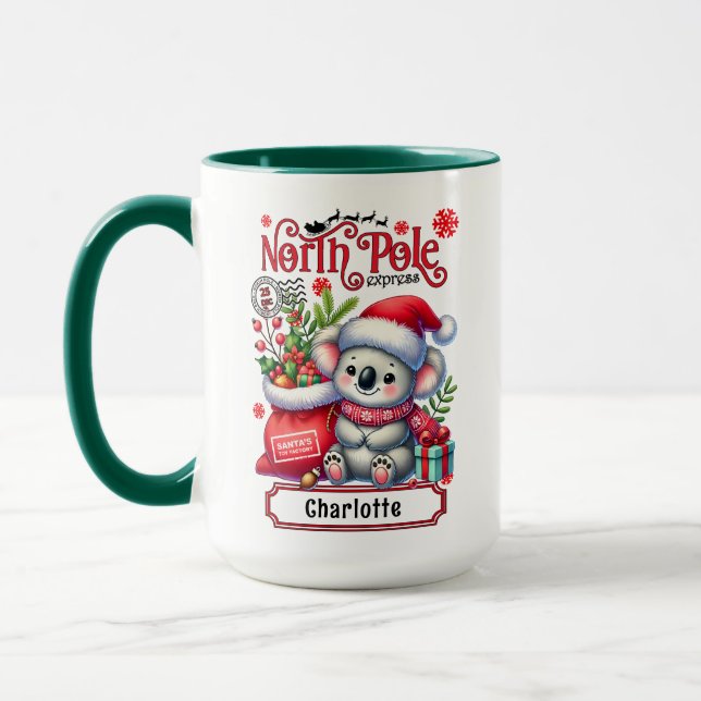 Cute Koala Chirstmas Personalized Name Mug (Left)