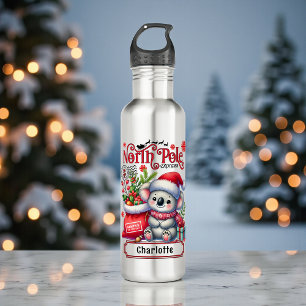 Cute Koala Chirstmas Personalized Name Stainless Steel Water Bottle