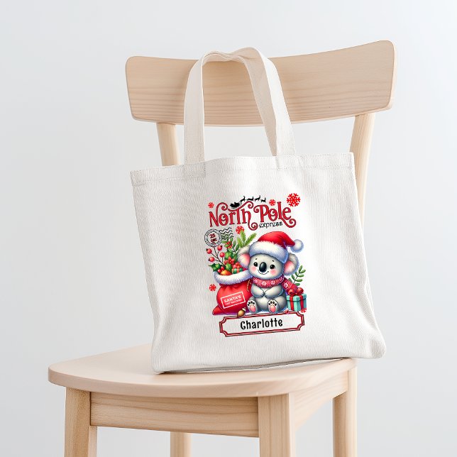 Cute Koala Chirstmas Personalized Name Tote Bag (Creator Uploaded)
