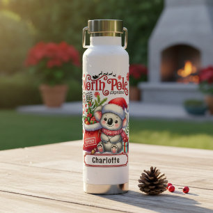 Cute Koala Chirstmas Personalized Name Water Bottle