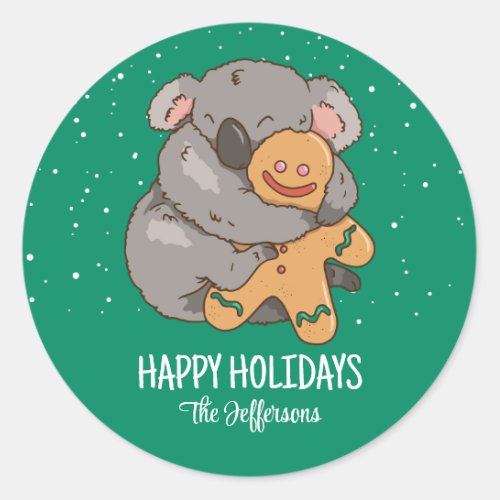 Cute Koala Christmas Animal Snowy Winter Holiday Classic Round Sticker