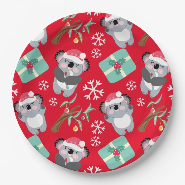 Cute Koala Christmas Paper Plates (Front)