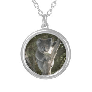 Cute Koala Climbing a Tree Silver Plated Necklace