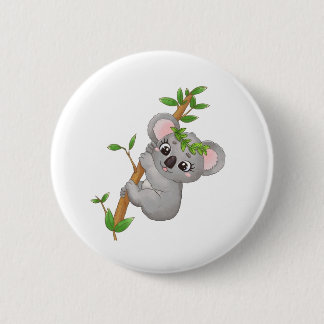Cute koala climbing tree button