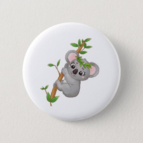 Cute koala climbing tree button