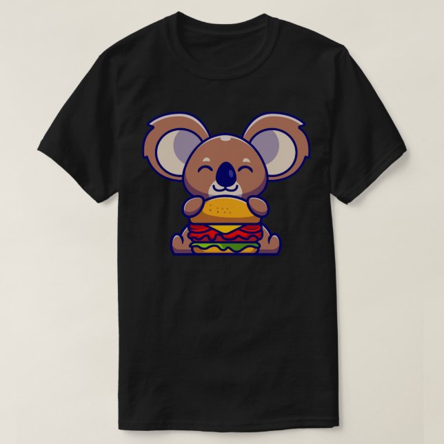 Cute Koala Eating Burger Cartoon T-Shirt (Design Front)