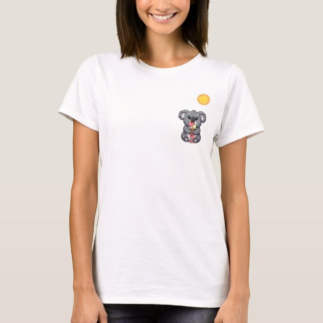 Cute Koala Eating Melting Ice Cream Under Hot Sun T-Shirt (Front)