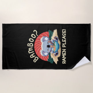 Cute Koala eating Ramen Vintage Sunshine Beach Towel
