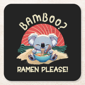 Cute Koala eating Ramen Vintage Sunshine Square Paper Coaster