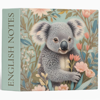 Cute Koala Elegant Pastel Floral 3 Ring Binder