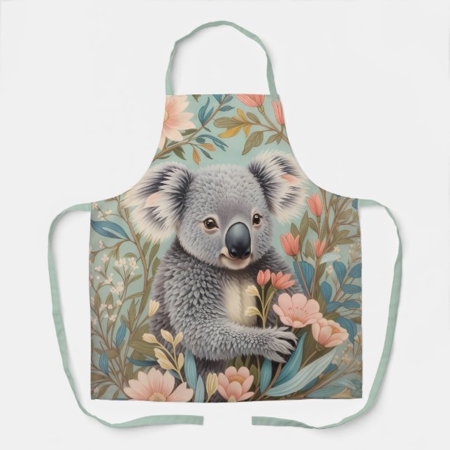 Cute Koala Elegant Pastel Floral Apron (Front)
