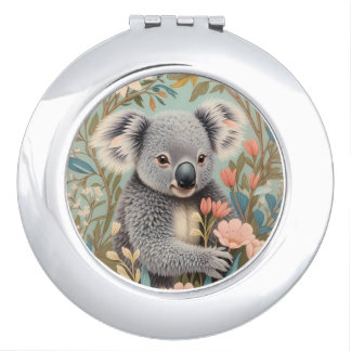 Cute Koala Elegant Pastel Floral Compact Mirror