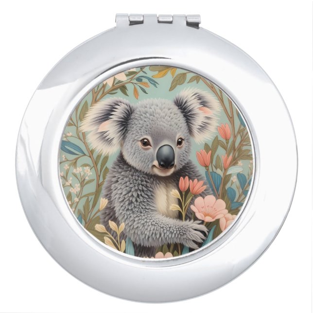 Cute Koala Elegant Pastel Floral Compact Mirror (Front)