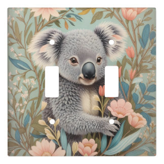 Cute Koala Elegant Pastel Floral Light Switch Cover