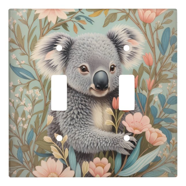 Cute Koala Elegant Pastel Floral Light Switch Cover (Front)