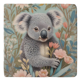 Cute Koala Elegant Pastel Floral Trivet
