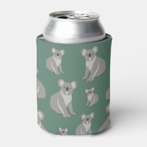 Cute Koala Eucalyptus Green Pattern   Can Cooler