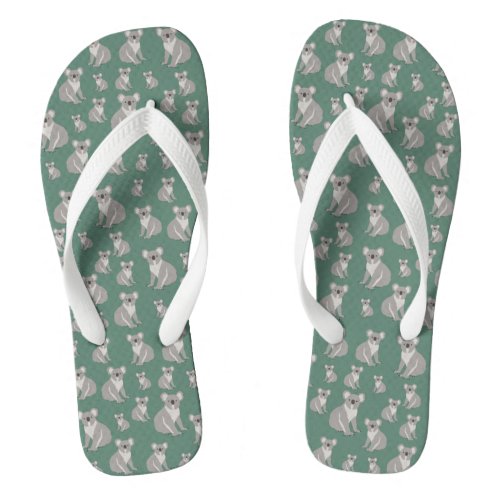 Cute Koala Eucalyptus Green Pattern Flip Flops