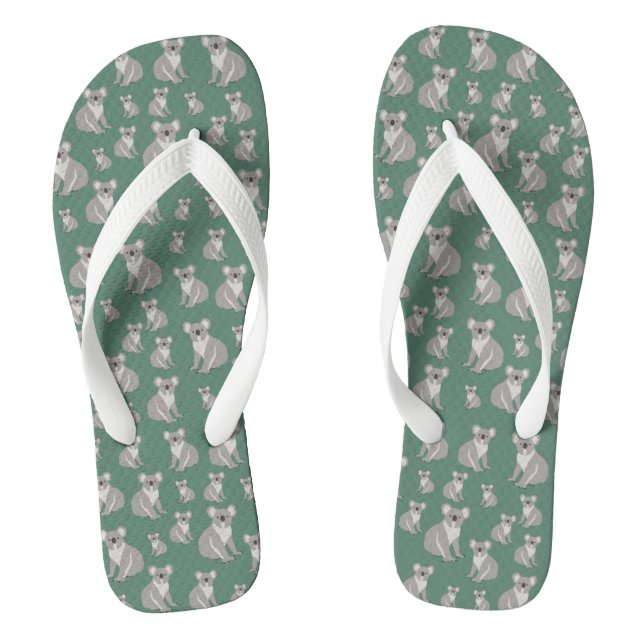 Cute Koala Eucalyptus Green Pattern Flip Flops (Footbed)